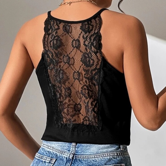Tops - Black Eyelash Lace Sheer Back Top